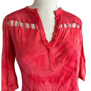 Womens Shirt Size Medium Red Pink Tie Dye Biker Office Siren Flowy Bold Spicy
